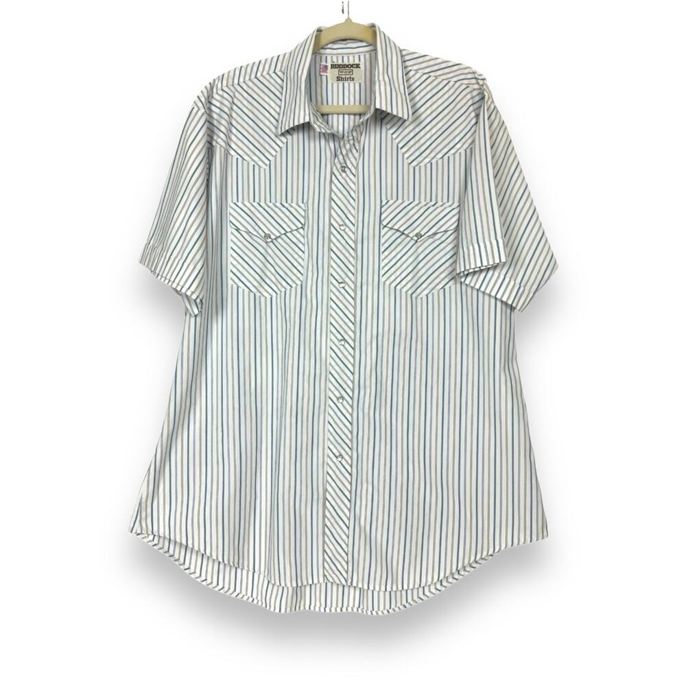 Ruddock Flying R Western Pearl Snap Shirt 2XL Striped USA Made Short Sleeve